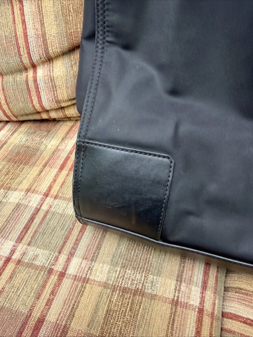 Tory Burch Navy Nylon Logo Tote with Leather Trim - Picture 6 of 11